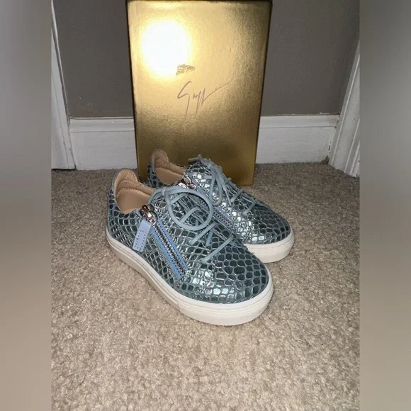 Giuseppe Zanotti Kid's Metallic Embossed Leather Low-Top Sneakers